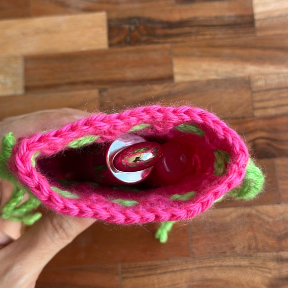 Handmade Crochet Pouch with Heart Design (Pink and Green) - Picture 4 of 8